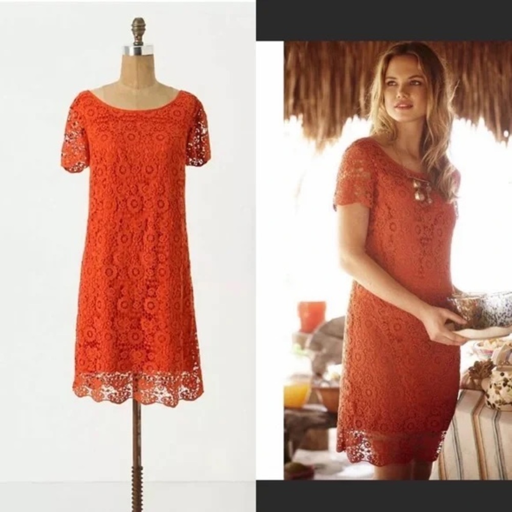 Moulinette Soeurs Vibrant Orange Lace Mini Dress